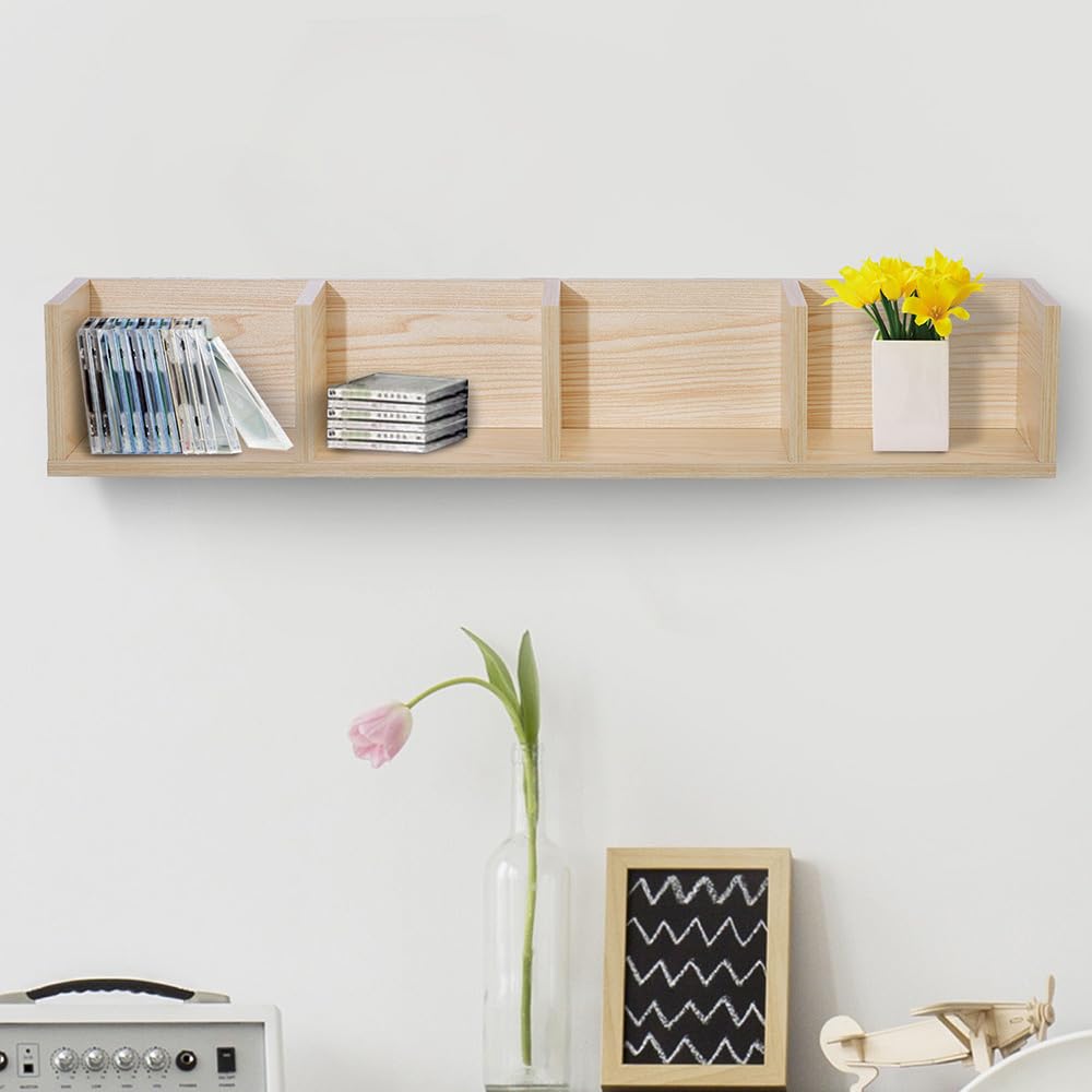 Porta CD in legno, 4 scomparti, organizer per montaggio a parete e desktop, facile da montare, per CD, DVD, nastri e libri