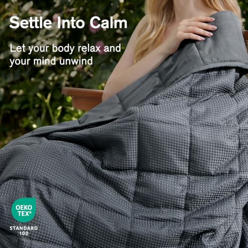 Image of Cooling Weighted Blanket for Adults, 15lbs 48 x 72 for Summer | Cozy and Breathable Waffle; Soft; Machine Washable; Filled with Glass Beads; Heavy Throw for Hot Sleepers in Bed; Dark Grey