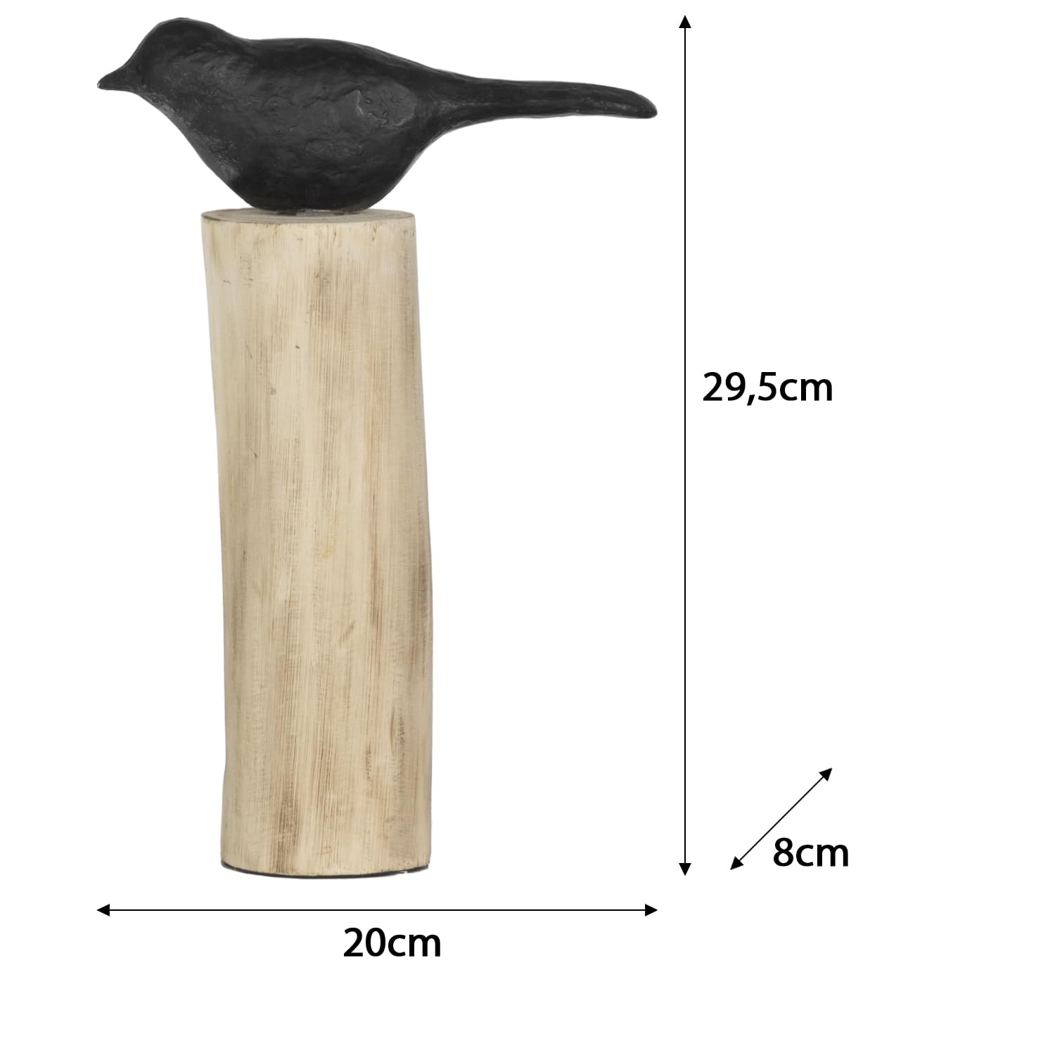 Moritz Escultura I Pájaro sobre tronco grande I 20 x 8 x 29,5 cm I Decoración de madera I Esculturas Decoración I Moderno I Salón I de madera I Escultura de madera