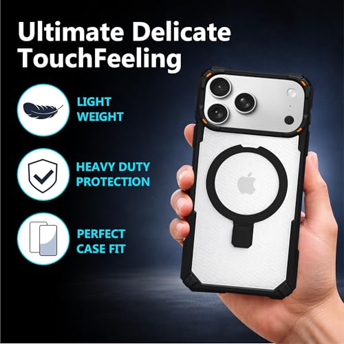 Image of AIBEX Transparent Back Cover Compatible for iPhone 17 Pro| Mag-Saf Magnetic Ring Kickstand | Shockproof Dual Layer Military Grade Drop Protection Armor Case| Wireless Charging Support - Black