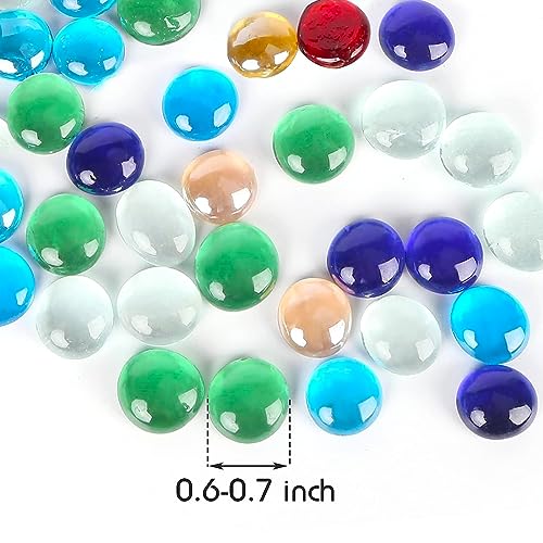 image for FUTUREPLUSX 1LB Multicolored Flat Glass Marbles, Mixed Mancala Stones 