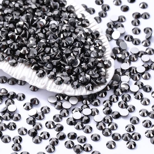 Image of Black hematite Flatback Rhinestones, Glass Rhinestones for Nail Art and Craft, Glue Fix, Loose Crystal Gemstones(Black hematite, SS6, 1440pcs, 1.9-2.0mm)
