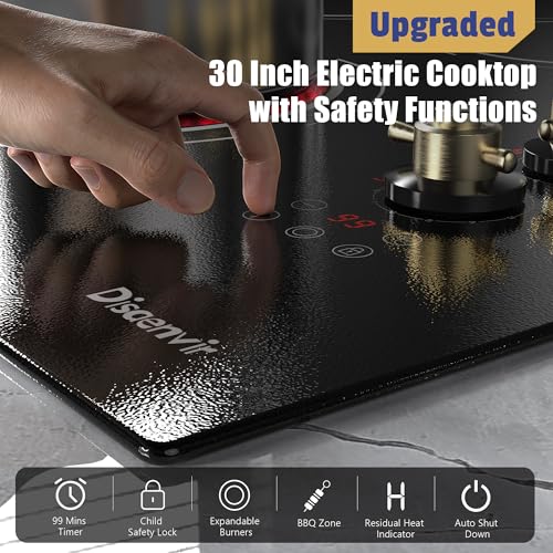 Image of Upgraded 30 inch Electric Cooktop(Cut-out Size: 29.13 inchx19.3 inch) - 8600W High Power 5 Burners 30 Inch Electric Stove Built-in, Timer, Safety Lock, Knob Control, 240V Hard Wired (No Plug)