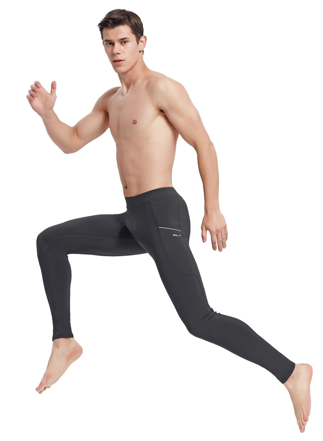 Willit - Leggings sportivi da uomo, con tasche laterali, per palestra, allenamento, ad asciugatura rapida, Uomo, Grigio acciaio., Medium