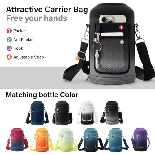1 Gallon Water Bottle Insulated | Thickened Stainless Steel Vacuum Metal Water Jug | Portable Sports Large for Gym and Hiking with Straw, Carrier Bag, Handle Strap | BPA-Free 128 oz