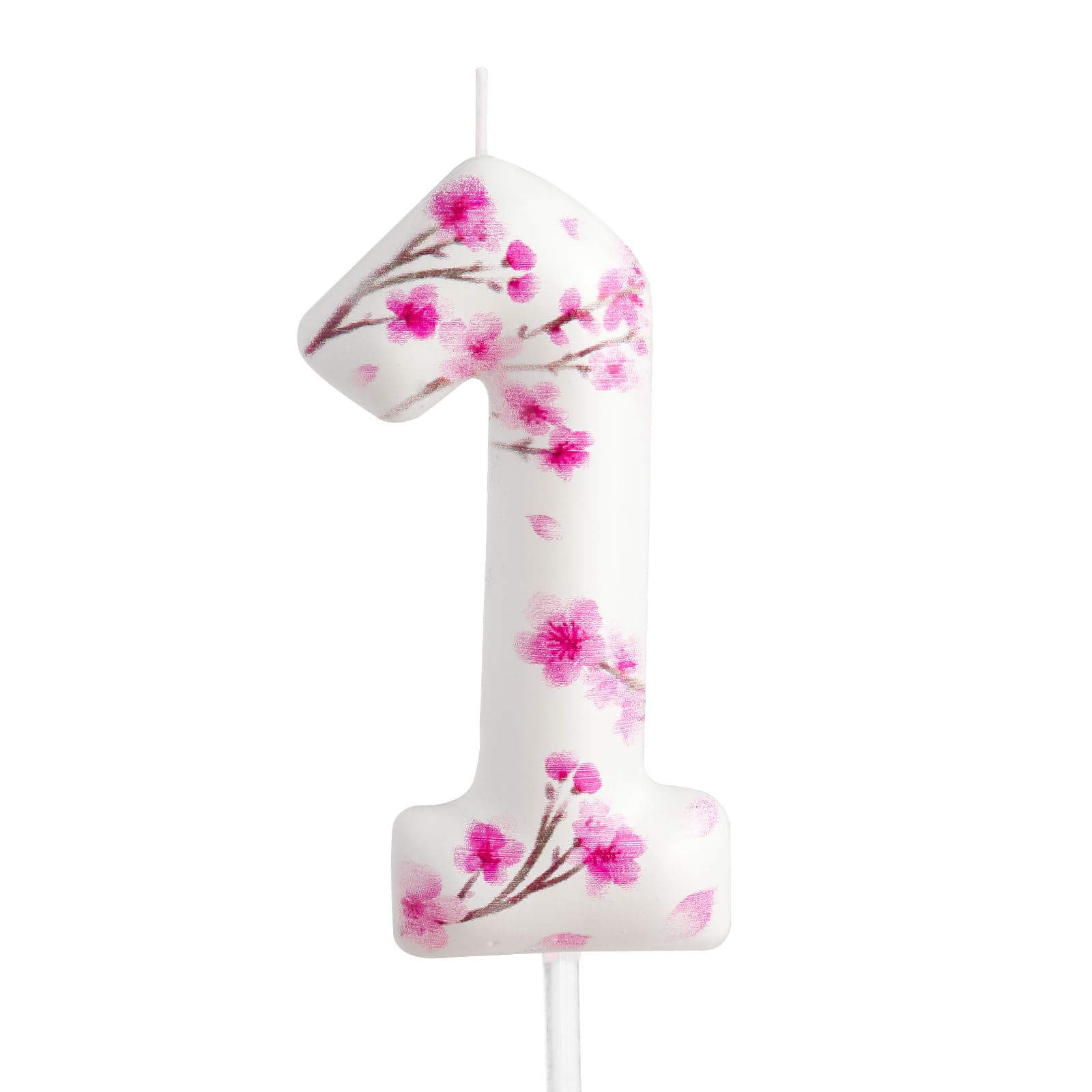 1st Birthday Candle Cherry Blossom Number 1 Candle Cherry Blossom Cake Decoration Birthday Party Supplies White Pink Sakura Themed Cake Topper Decoration for Kids Boy Girl Party Decor Supplies