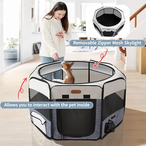 Image of Seiyierr Dog Playpen, Portable Pet Play Pen Foldable Carrying Case, Puppy Pens Outsid for Small Cat Indoor /Outdoor, Removable Mesh Shade Cover
