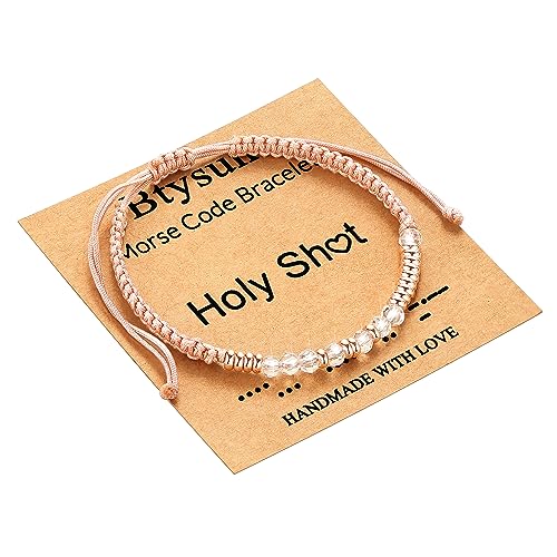 Btysun Morse Code Bracelets for Women Christmas Gift Stocking Stuffers for Teens Pink Braided Bracelets Inspirational Best Friend Birthday Gifts for Her High School Graduation Gifts for Her 2025 Mom Bracelet Jewelry