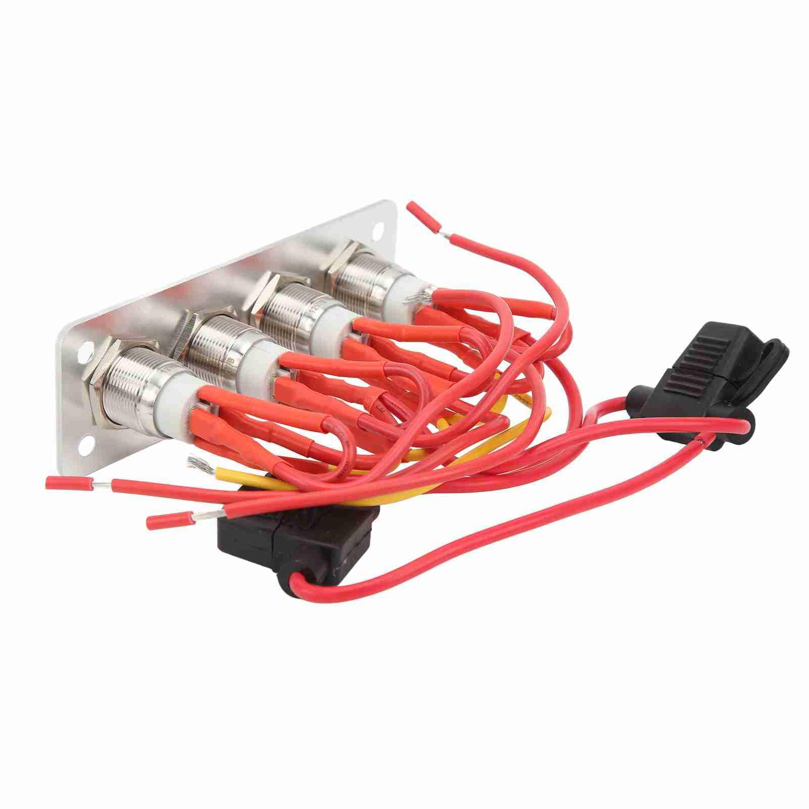 Tbest Panneau de Commutation pour Bateau Marin, 4 Boutons Marche/arrêt, DC 12V, 16a, Bouton en Acier Inoxydable avec Lumière Bleue pour Camion et Yacht