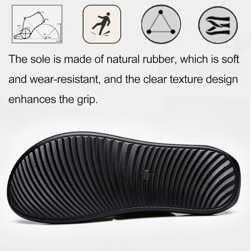 Men’s Casual Leather Slip On Flat Sandals Round Open Toe Adjustable Back Strap Lightweight Non Slip Summer Sandals for Outdoor Beach Daily4