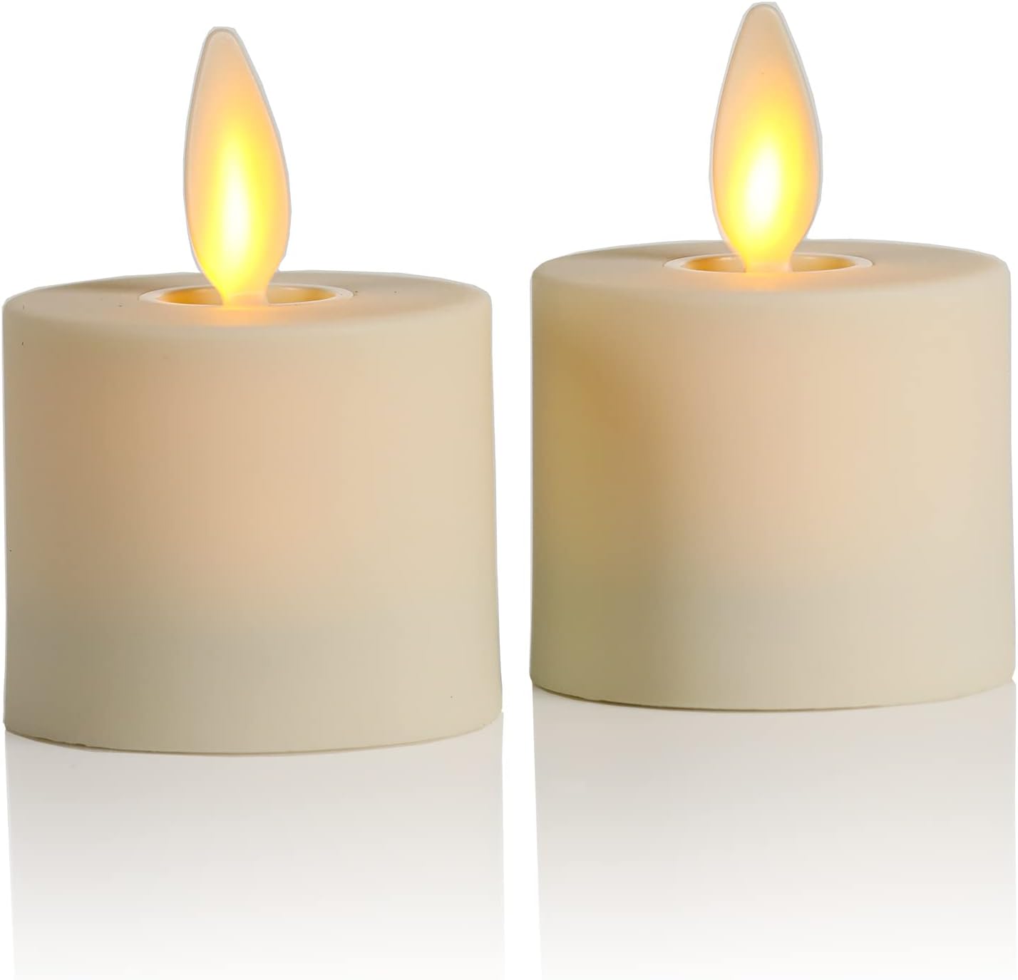 Flameless Tealight Candles (Unscented, Ivory 2-Pack) - Real-Flame Effect, Flickering, Smooth Finish, Flat Edge, LED Battery Powered