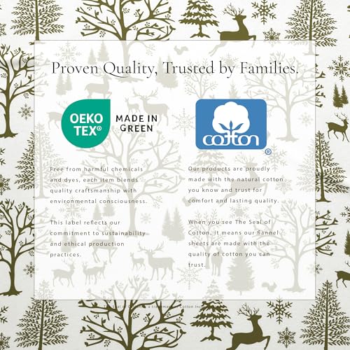 Image of Great Bay Home Flannel Sheet Set Queen Size - 100% Turkish Cotton, Double-Brushed, Lodge-Printed Bed Sheets - Ultra-Soft, Cozy, 4-Piece Bedding Set (Olive Branch Enchanted Woods)