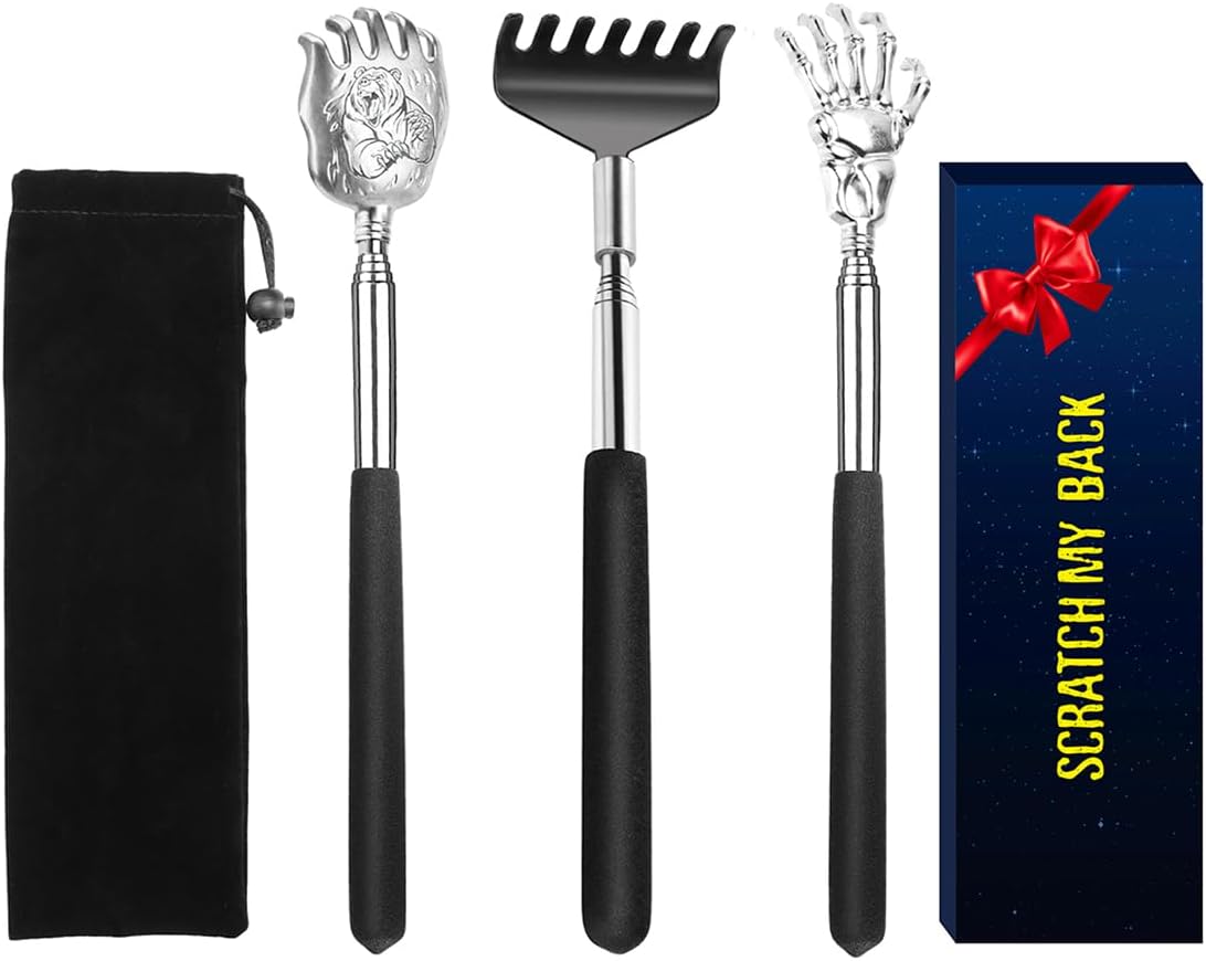 Unique 3-Pack Back Scratcher, Portable Telescoping Massage Gift for Friend/Coworkers/Family - Travel Essentials, Stress Relief - Stocking Stuffers for Men Women