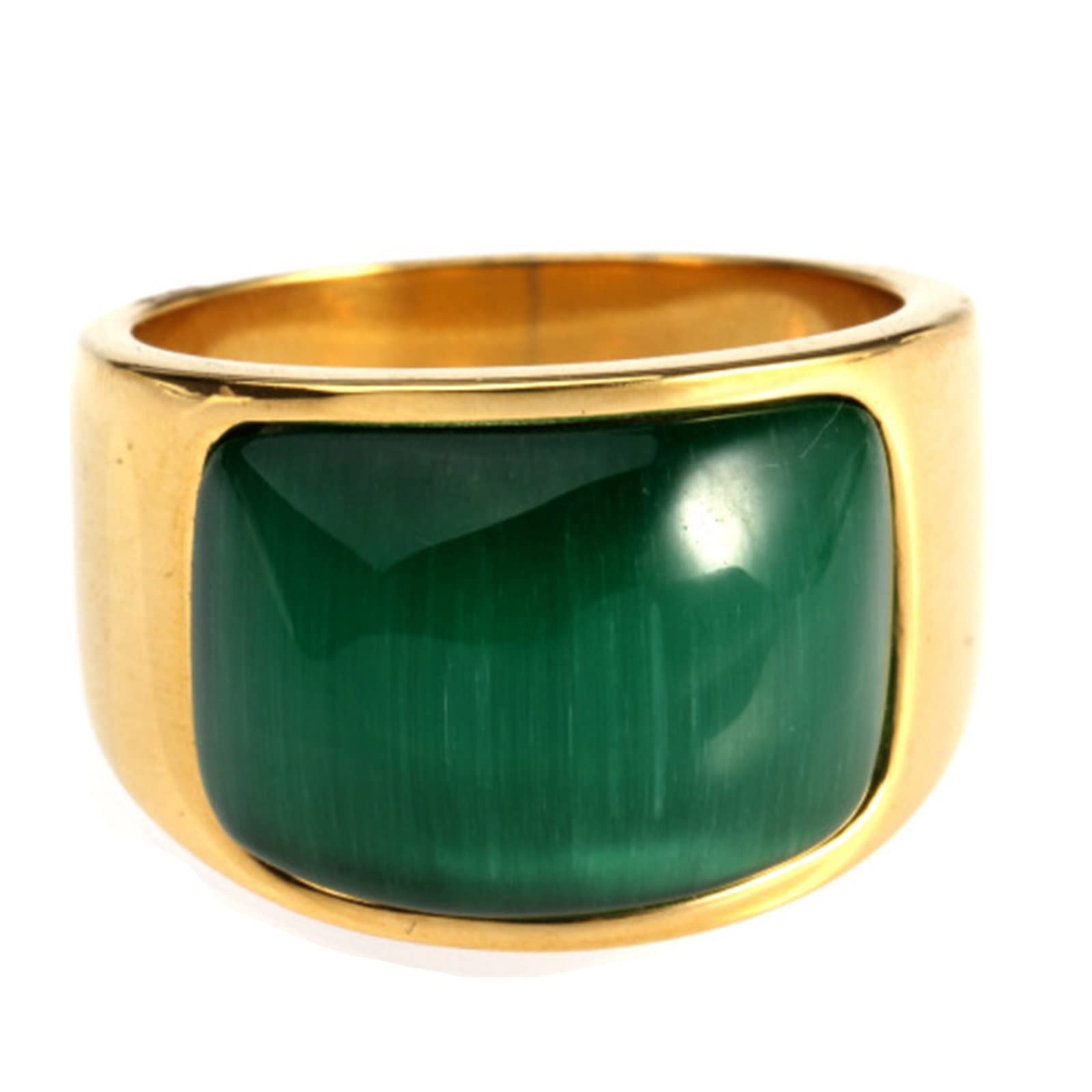 Anelli di Acciaio Uomo Anello Promessa di Matrimonio Anello in Oro con Pietra Occhio di Gatto Anello Acciaio Nero/Verde Taglia 15 to 27