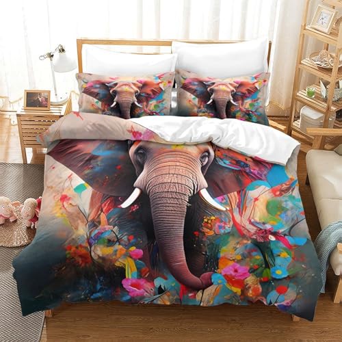 Linge de lit éléphant imprimé 3D en microfibre super douce haute densité 140x200 - 3
