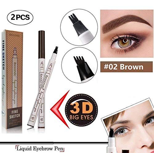 2PCS Liquid Eyebrow Pens,Waterproof Brow Pen Brow Gel for Eyes Makeup(Brown, 1 Piece Three Tips Pen and 1 Piece Four Tips Pen)