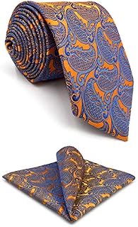 Shlax&Wing Geometric Orange Blue Mens Neckties Ties Fashion Wedding Silk Long