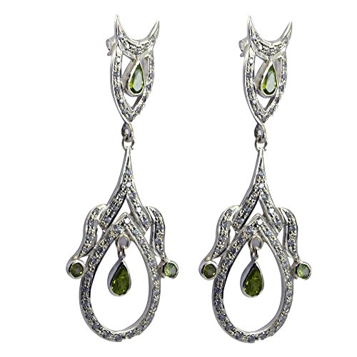 Péridot boucles d'oreilles en argent massif pendantes forme poire d'une élégance artisanale