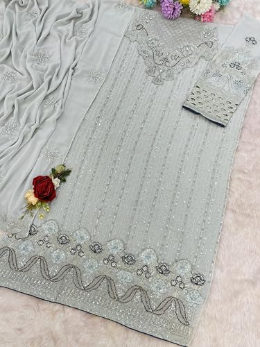 Image of RUDRAPRAYAG Women's Georgette Fabric With Embroidery Work Traditional Ethnic Semi Stitched Pakistani Long Suit With Work Dupatta