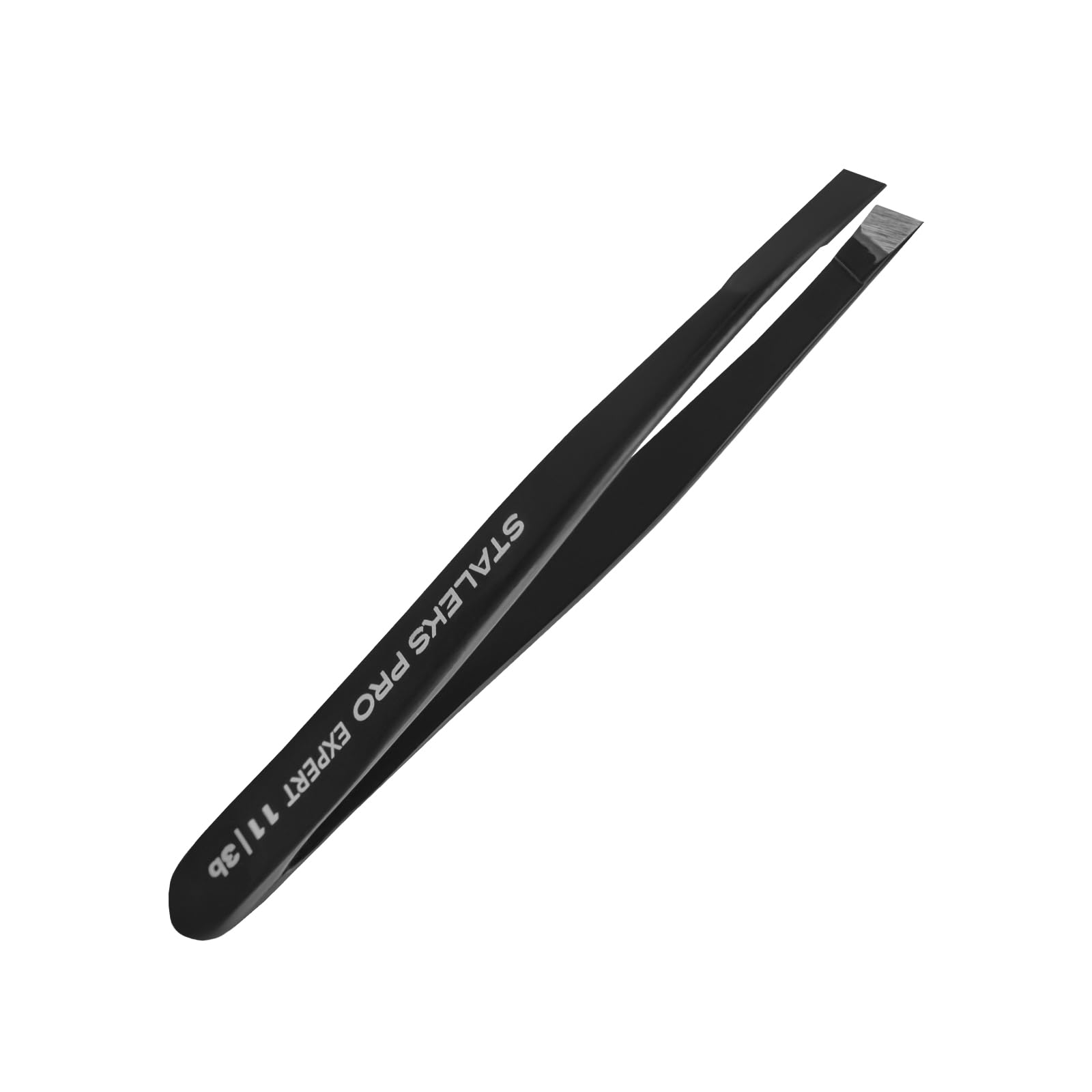 STALEKS PRO Expert 11 Type 3b Professional Eyebrow Tweezers (Black) – Wide Beveled Stainless Steel for Thick Brows & Effective Hair Removal