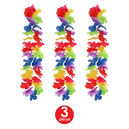 Beistle 3 Piece 40" Floral Rainbow Hawaiian Leis For Tropical Luau Party Supplies And Favors, Multicolor #TOP4