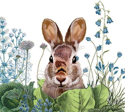 Set of 2 Individual Decoupage Paper Party Napkin BUNNY EASTER Watercolor Decor Luncheon Napkins for a Birthday holiday, Wedding, Cocktail Party