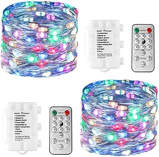 Koopower [2 Pack] 11M 100 LEDs Battery Fairy Lights with Timer, Remote (Dim+-, 9 Modes) Waterproof Silver String Lights for Gardens Party Bedroom Wedding (Colour Changing)
