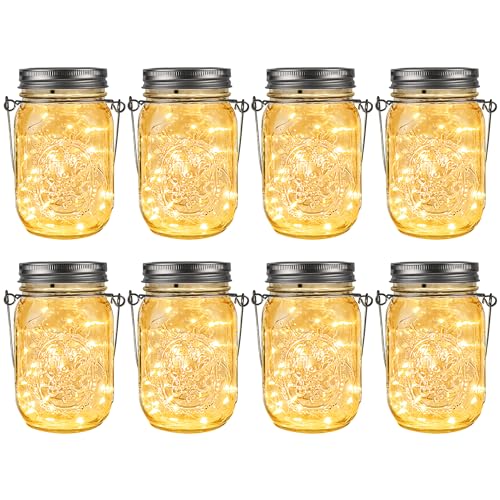 GIGALUMI Solar Mason Jar Lights, 8-Pack 30 LED