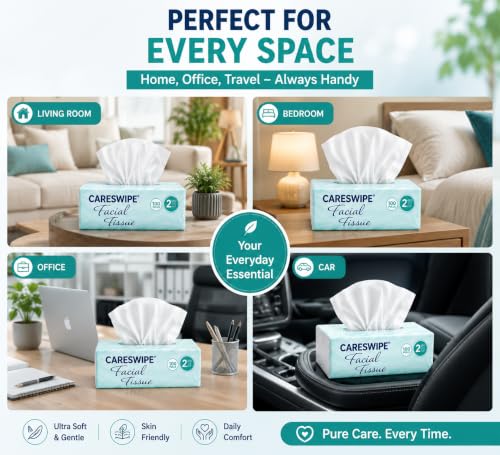 Image of 2 Ply Facial Tissue Box 100 Pulls Each Box (200 Sheets) Pack Of 6-600 Pulls Ultra Soft, Highly Absorbent & Skin Friendly Face Tissue Daily Use Tissue Paper for Home & Travel (1200 sheets)