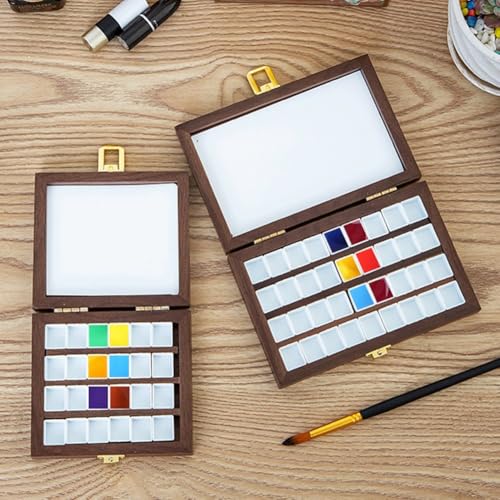 Paleta de madera portátil con 24 compartimentos estancos para manualidades 6