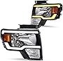 DWVO Headlights Assembly Compatible with 2009 2010 2011 2012 2013 2014 Ford F150 Headlamp with Switchback Led Tube DRL Replacement Pair Driver and Passenger Side Black Housing Amber Reflector