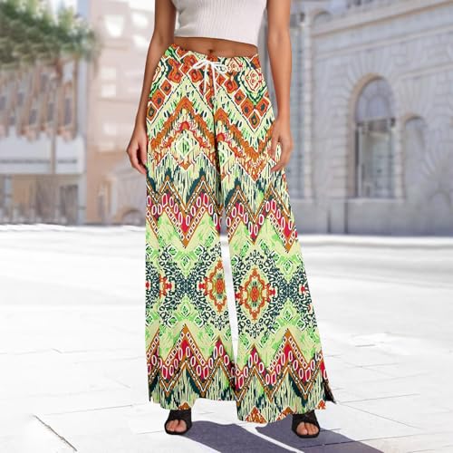Womens Boho Pants Summer Palazzo Pant Wide Leg Elastic Waist Vintage Floral Trousers 2025 Ethnic Style Casual Outfits2