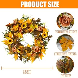 Fall Wreaths for Front Door, 28 Inch Fall Flowers Wreath Large Artificial Sunflower Wreath with Berries for Wall Window Front Porch Indoor Outside Home Autumn Thanksgiving Decor Fall Wreaths for Front Door 28 Inch Fall Flowers Wreath Large Artificial Sunflower Wreath with Berries for Wall Window Front Porch Indoor Outside Home Autumn Thanksgiving Decor