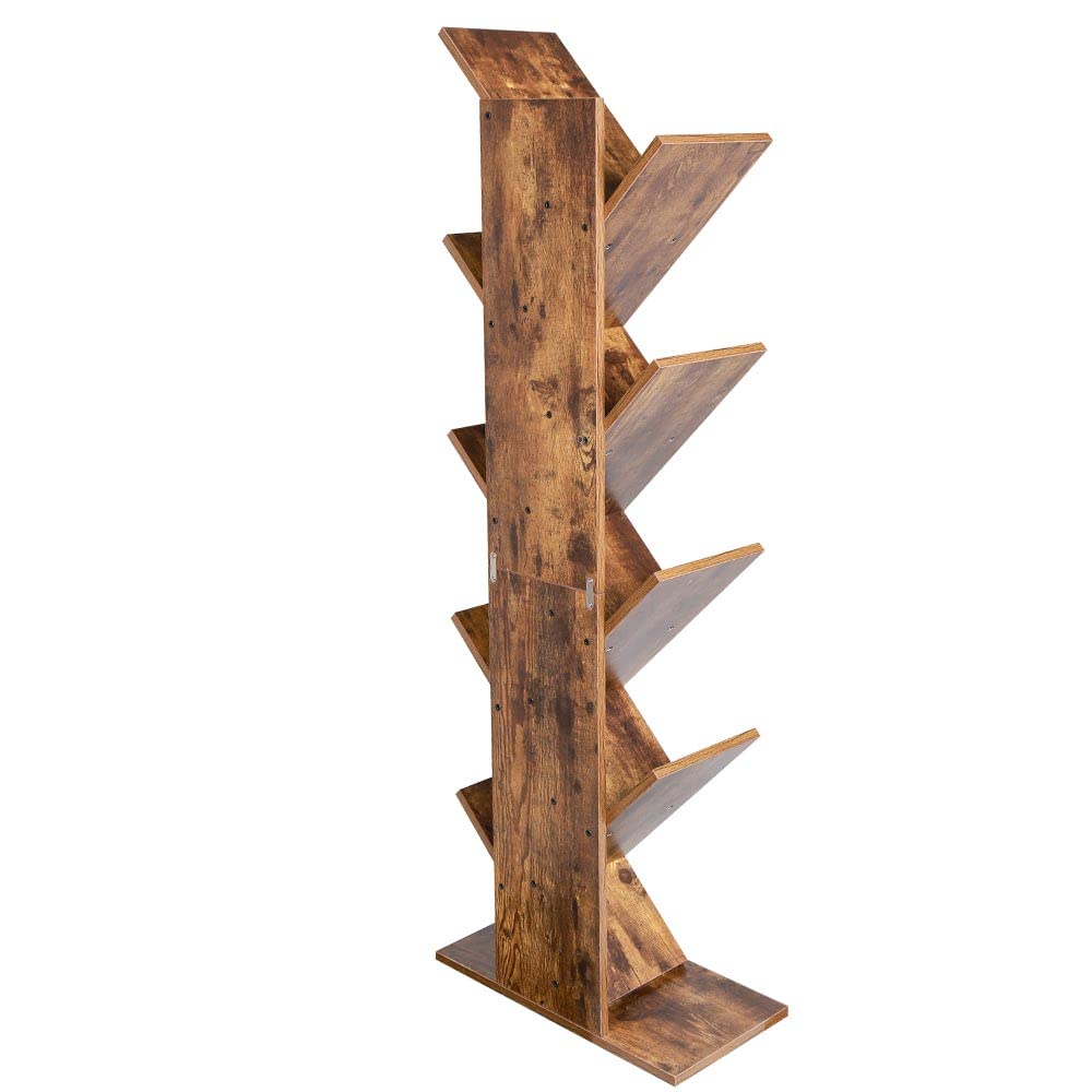 BAKAJI Libreria Scaffale 10 Ripiani Inclinati in Legno MDF Effetto Anticato Design Moderno Industriale per Soggiorno Salotto Casa Ufficio Dimensione 141 x 25 x 50 cm