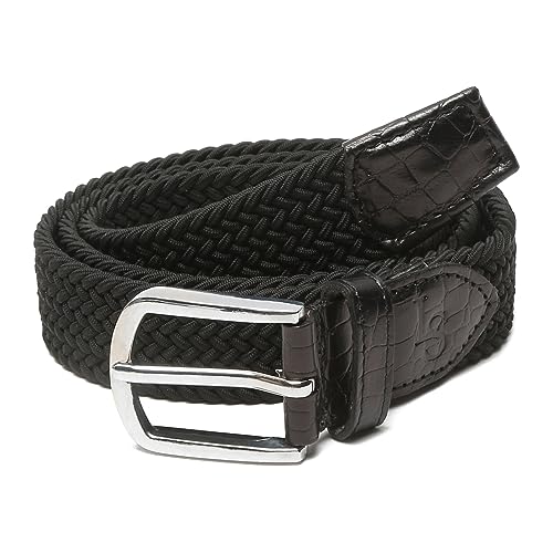 Image of LOUIS STITCH Men's Braided Elastic Stretch Belt with Leather Tipped End Stretchable Canvas Waist Band for Men Women Boys Girls Unisex (Width 3 cm) (BE-EL)
