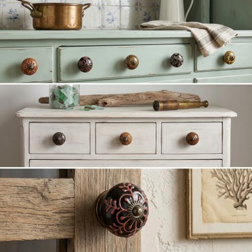 Image of Pack of 12 Brown Round Shiny Ceramic Furniture Knobs