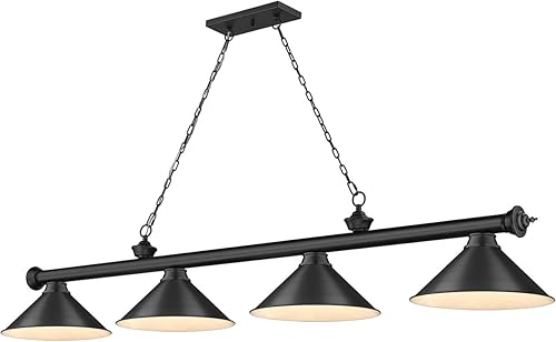 Z-Lite 2306-4MB-MB15 Cordon Billar Colgante, 4 luces 240 vatios totales, negro mate