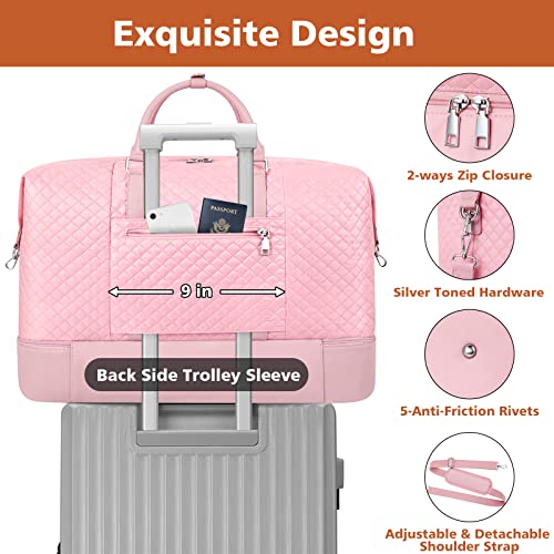 Image of Travel Weekender Bag for Women Overnight Bag with Shoe Compartment Oversized Travel Duffel Bag Carry On Tote with Trolley Sleeve 21 inch for Weekend Travel Business Trip, K-Pink Diamond 3pcs, Large