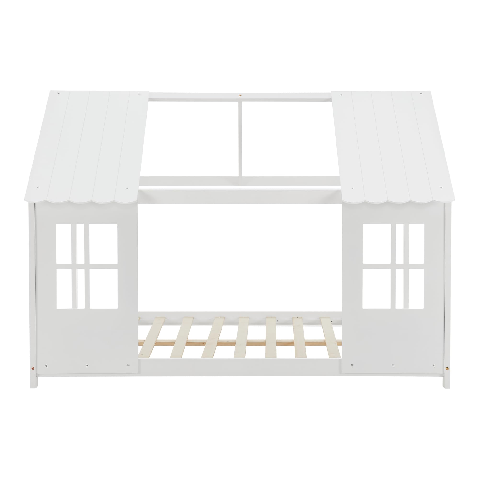 [en.casa] Cama Infantil Tostedt para Niños y Niñas en Forma de Casa con Ventanas y Techo Cama con Somier máx. 200 kg Montessori 120 x 200 cm Madera de Pino - Blanco
