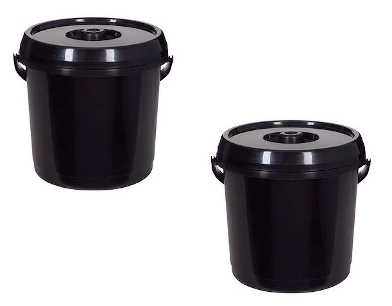 Whitefurze Plastics Black Whitefurze Set Of 2 Handled 14Lt Plastic Reusable Nappy Bucket Bin With Lid (Black)