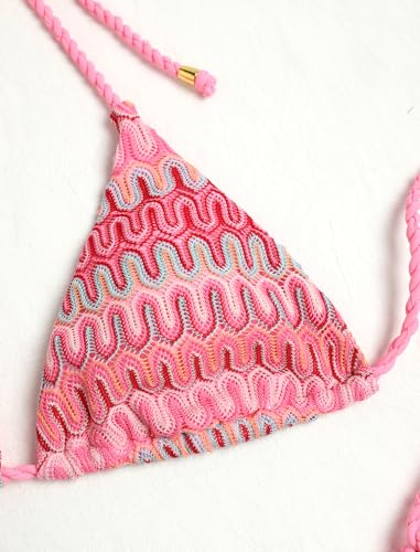 Image of ZAFUL 2 Piece Triangle Bikini for Women Knitted Rope Halter Bikini Sets Sexy Bathing Suit Side Tie Swimsuits Beachwear