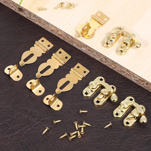 Image of Brass Solid Padlock Hasp 10 Pcs Mini Swing Arm Clasp Vintage Hasp Gold Decorative Hasp with 40 Screws for Wooden Box Jewelry Box Gift Case
