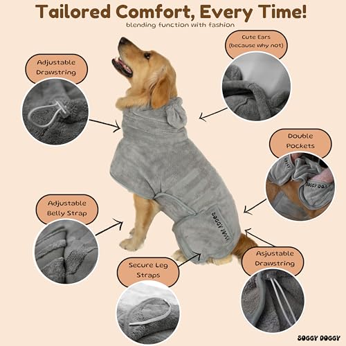SOGGYDOGGY® UK: Luxuriöser Hunde-Trocknungsmantel, super saugfähiger Mikrofaser-Hunde-Bademantel mit Kapuze, schnell trocknend in Minuten, dicker & weicher Bademantel - Bad, Pflege & Reise, bedeckt