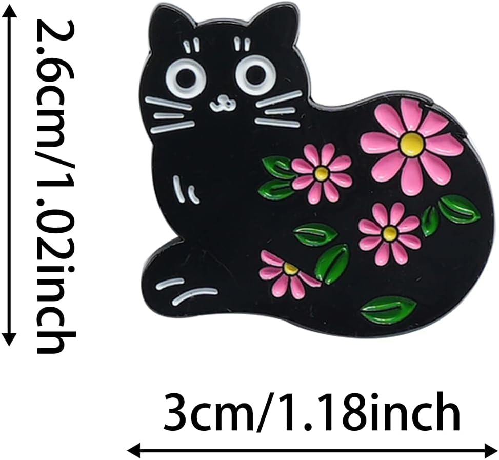 1 x Cartoon Black Cat Pink Flower Brooch Creative Design Matching Clothes Bag Wrap Decoration Accessories Brooch