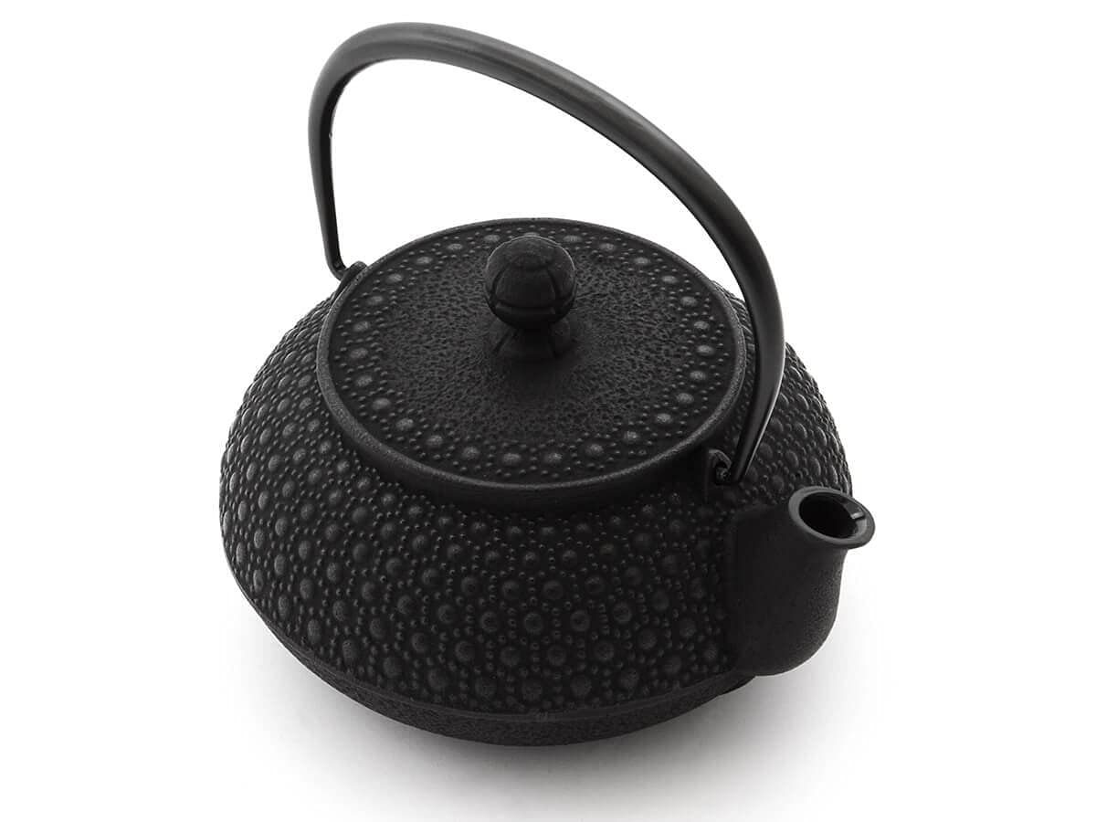 Iwachu Teekanne Gusseisen. Japanische Kyusu Kikko Original, Schwarz 650ml, 0,65 Liter Sieb-Einsatz Edelstahl. Innen Emailliert