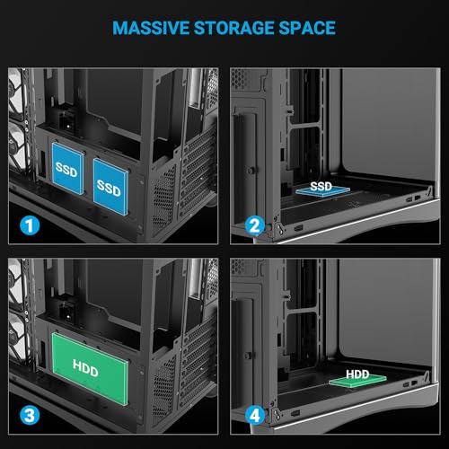 Image of SAMA V62 Mid-Tower PC Case, 7x120mm Pre-Installed ARGB PWM Fans, 4mm Tempered Glass, USB 3.1 Type-C & USB 3.0 Ports, 7 Slots, Support ATX /MATX /ITX (Back-Connect Compatible), Black