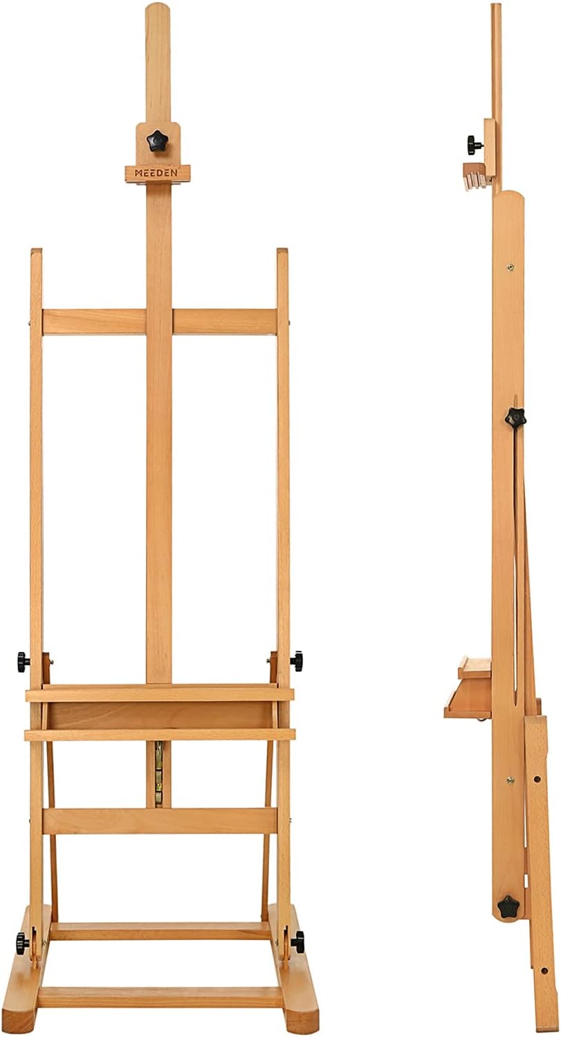 MEEDEN Medium-Duty Studio H-Frame Easel with Storage Tray - Solid Beech Wood Artist Easel Adjustable Tilting Easel, Floor Painting Easel Stand, Holds Canvas Art up to 49" : Arts, Crafts & Sewing