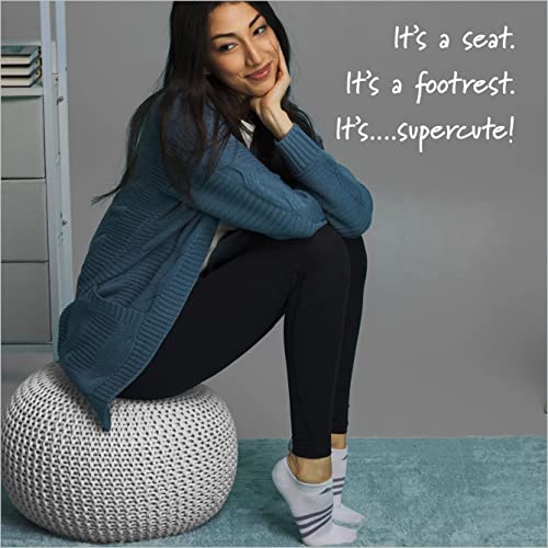 Urban Shop Round Knit Pouf - Hand Woven Cotton, Ivory #TOP4