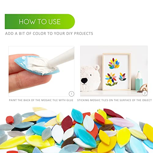 Litmind 120 Pieces Mosaic Tiles, Precut Stained Glass Petal Leaves For Crafts, Mosaic Making Supplies Ceramic Tiles - Include 2Pcs Diamond Needle File Set #TOP4