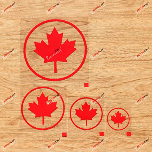 Canadá Canadiense Círculo Hoja de arce Pegatinas de vinilo - Set de 4 Rojas, 5.1cm, 7.6cm, 10.2cm, 15.2cm - Troquelado Sin fondo